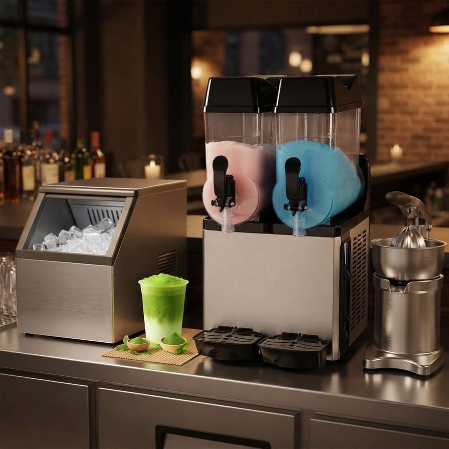Commercial slushy machine in a working commercial kitchen